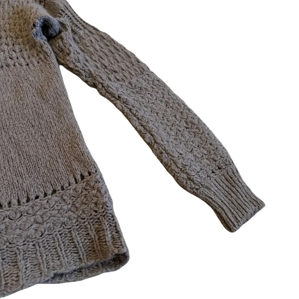 Free People Chunky Pullover V-Neck Sweater Neutral Brown Wool Stretch Size Large